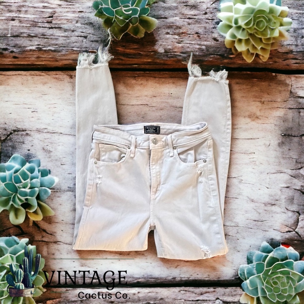 ABERCROMBIE & FITCH DISTRESSED SIMONE HIGH RISE FRAYED ANKLE JEANS